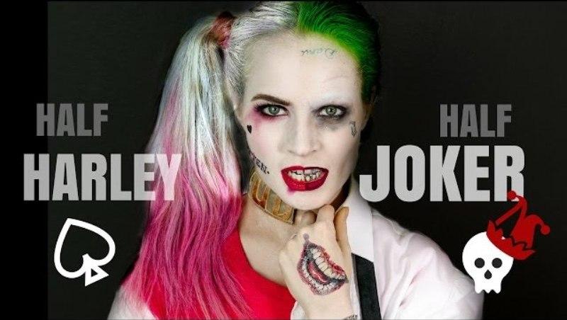 Μεταμφίεση Μακιγιάζ Harley Quinn και Joker σε ένα πρόσωπο
