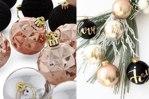 rosegold χριστουγεννιάτικα στολίδια