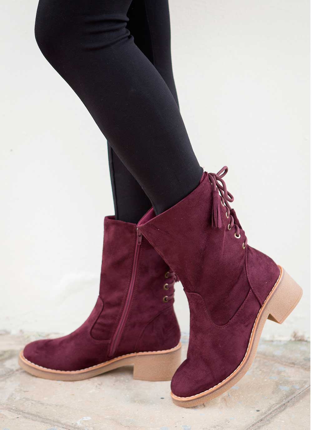 suede Μποτάκι βυσσινί