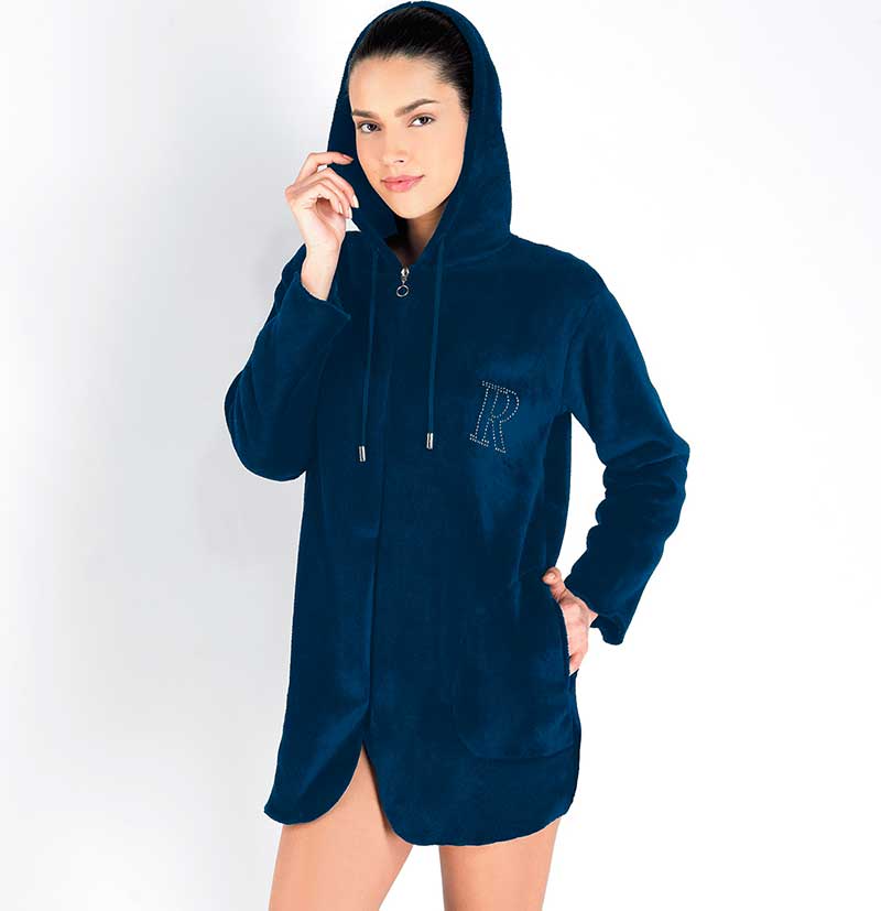 μπλε ραφ χνουδωτή ρόμπα-ζακέτα