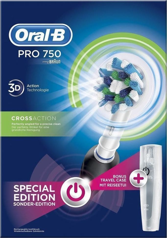 Oral-B Pro 750 Ηλεκτρική Οδοντόβουρτσα Cross Αction Special Edition Black + Travel Case 30,24€