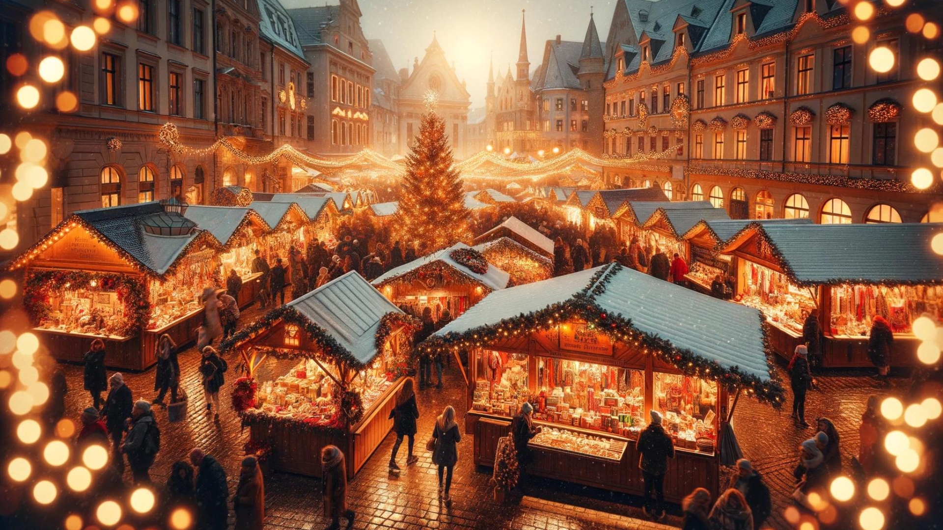 Ζεστή χριστουγεννιάτικη αγορά σε μια Ευρωπαϊκή πόλη, προσφέροντας μια προσιτή και γιορτινή εμπειρία.