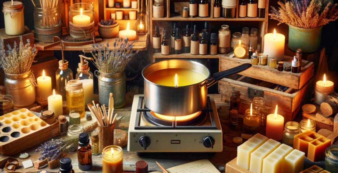 Εργαστήριο δημιουργίας κεριών, ιδανικό για μάθημα 'Πώς να φτιάξω κεριά αρωματικά'.