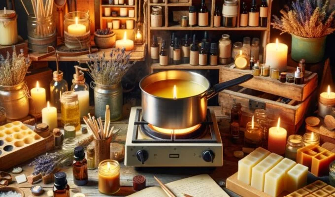 Εργαστήριο δημιουργίας κεριών, ιδανικό για μάθημα 'Πώς να φτιάξω κεριά αρωματικά'.